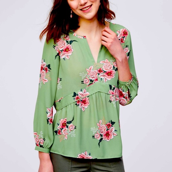 LOFT Tops - LOFT Bouquet Peplum Boho Peasant Floral Blouse | L